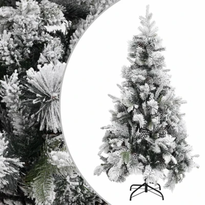 Afbeelding van Kerstboom met dennenappels en sneeuw 225 cm PVC PE