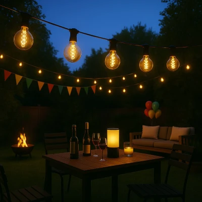 Afbeelding van Calex Vista Lichtsnoer 10 meter XL LED Lichtslinger 8 lampen Grote Bulbs Warm Wit Licht Tuinverlichting Sfeerverlichting