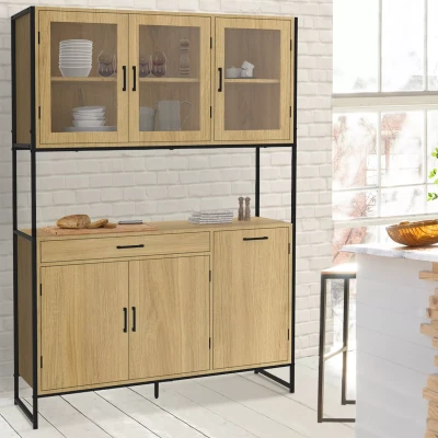 Image de Buffet de cuisine vitré 120 CM DETROIT meuble vaisselier 6 portes design industriel + tiroir