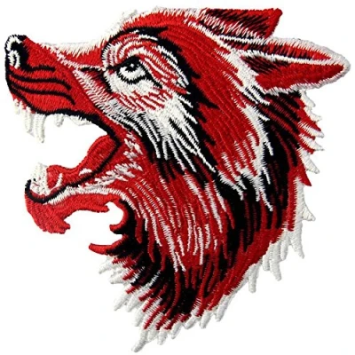 Afbeelding van ZEGIN Geborduurde patch in de vorm van een rugissende wolf, om op te naaien of strijken met strijkijzer