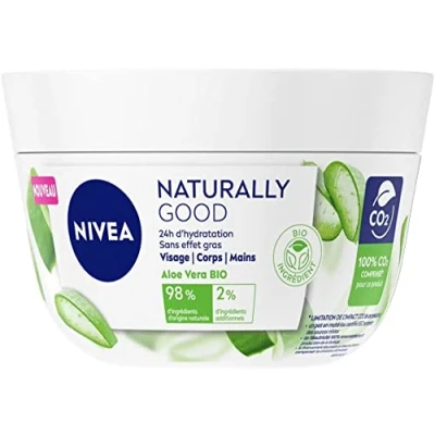 Image de NIVEA NATURALLY GOOD Crème hydratante multi usage 3 en 1 (1 x 200 ml), de jour enrichie Aloe Vera Bio, Soin corps, visage et mains hydratation 24H