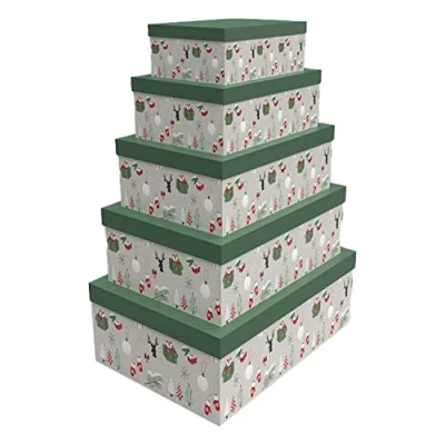 Afbeelding van Set van opstapelbare opbergboxen DKD Home Decor 5 Onderdelen Grijs Groen Karton (50 x 35 25 cm)