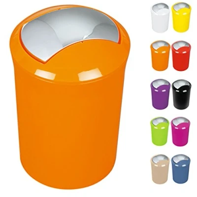 Afbeelding van Spirella Design Push Sydney Afvalemmer voor badkamer, 5 liter, met draaibaar deksel, cosmetica afvalemmer, afvalcontainer, oranje
