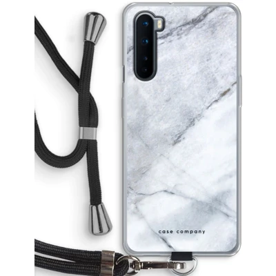 Afbeelding van Case Company® hoesje met Koord geschikt voor OnePlus Nord Witte marmer Telefoonhoesje Zwart Bescherming aan alle Kanten en Over de Schermrand