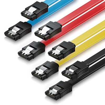 Afbeelding van deleyCON 4 x 0,5 m SATA 3 kabel voor HDD SSD datakabel 6 GBit/s 2 recht geel rood blauw zwart