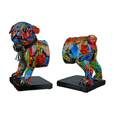 Afbeelding van Gilde Poly boekensteun Mops Street Art decoratieve figuren kleurrijk