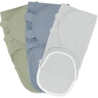 Afbeelding van Comfy Cubs Set van 3 verstelbare inbakerdekens voor baby&#039;s 6 maanden, 100% ademend katoen, babyjongens en meisjes (steen, oceaanblauw, salie, maat L)