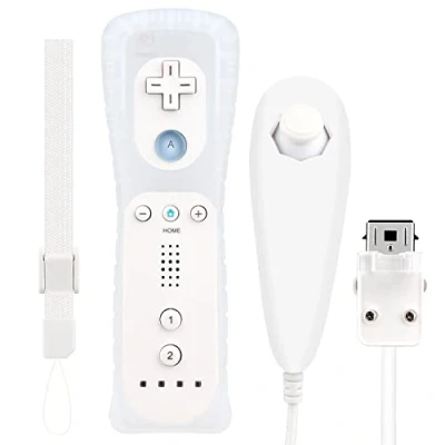Afbeelding van OSTENT Télécommande à Capteur de Mouvement + Nunchuck Filaire pour Nintendo Wii Console (Blanc)