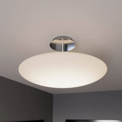 Afbeelding van Lindby LED plafondlamp met dimmer 1licht glas, metaal H: 25 cm opaalwit, gesatineerd nikkel, chroom Inclusief lichtbron