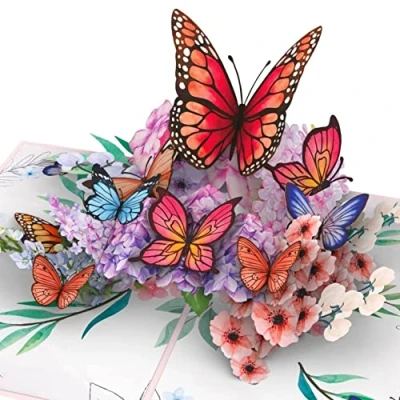 Afbeelding van papercrush® Pop up kaart vlinders op bloemen 3D verjaardagskaart voor vrouw, vriendin en moeder (ik denk aan jou, goed herstel, bruiloft) cadeau