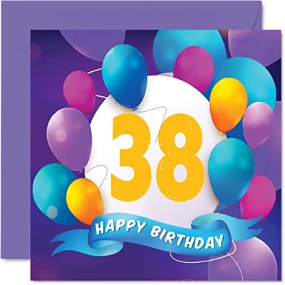 Afbeelding van Verjaardagskaart voor 38e verjaardag mannen en vrouwen ballon party verjaardagskaarten de verjaardag, broer, zus, mama, papa, tante, oom, beste vriend, neef, 145 mm x