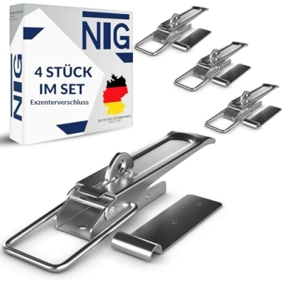 Afbeelding van NTG Excentrische sluiting met bevestigingsplaat 210 mm verzinkt en weerbestendig ratelsluiting voor aanhanger hefboomsluiting aanhangersluiting (4 stuks)