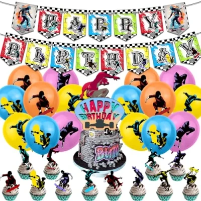 Afbeelding van Doyomtoy 30 stuks Verjaardagsdecoraties Skateboard ballonnen Verjaardagsfeest Voor Decoratie verjaardag Thema Decoraties