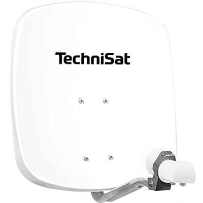 Image de TechniSat 1745/3882 DIGIDISH 45 Satellite Offset Miroir avec Support Mural et Twin LNB Tuyau à Mamelon Blanc