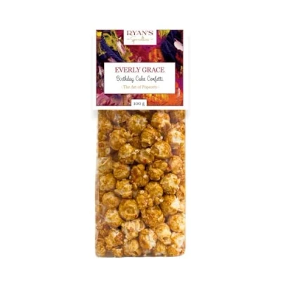 Afbeelding van Everly Grace Popcorn Birthday Cake Confetti, 100 g Handgemaakt in onze fabriek Augsburg, Duitsland, met kleurrijke splinters en vanille