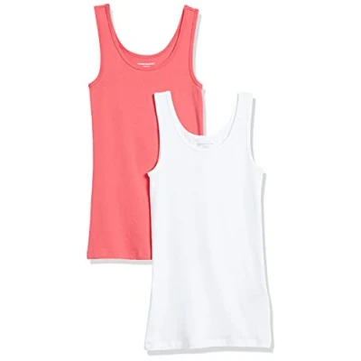 Image de Amazon Essentials Débardeur en coupe cintrée Women&#039;s, Pack of 2, Blanc/Rose Vif, XS