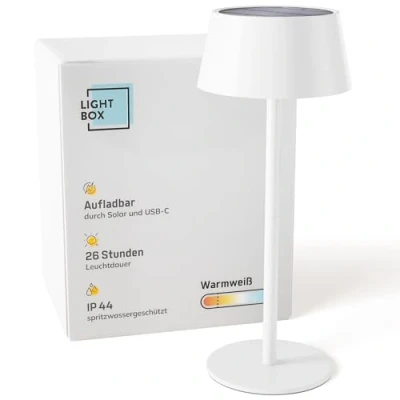 Afbeelding van Lightbox Led tafellamp voor buiten, diameter 13 cm, draadloze buitenlamp met 3 standen touch dimmer, op batterijen (4 W, 300 lm, 3000 K) van metaal/kunststof, wit