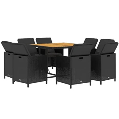 Afbeelding van vidaXL 9 delige Tuinset met kussens poly rattan zwart