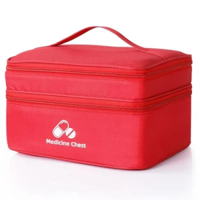 Afbeelding van Romon Medicijntas, reismedicijntas, waterdicht, dubbellaags, draagbaar, opbergtas voor thuis, kantoor, reizen, rood