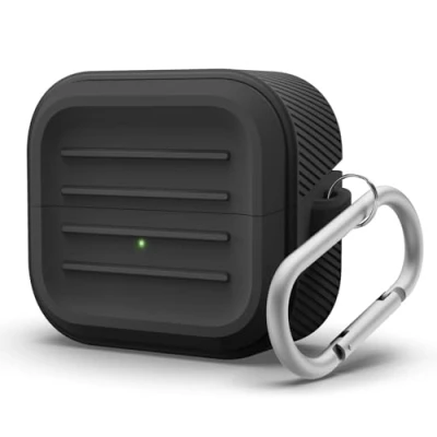 Afbeelding van elago Compatibel met Samsung Galaxy Buds 3 en Pro, pantserhoes karabijnhaak, hoogwaardige siliconen hoes, draadloos opladen, accessoires voor heren,