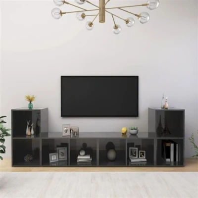 Afbeelding van vidaXL Tv meubelen 4 st 72x35x36,5 cm bewerkt hout hoogglans grijs