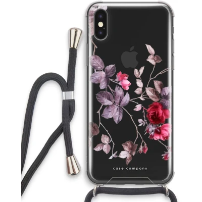 Afbeelding van Case Company® hoesje met Koord geschikt voor iPhone XS Mooie bloemen Telefoonhoesje Zwart Extra Bescherming aan alle Kanten en Over de Schermrand