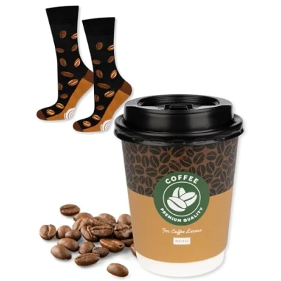 Afbeelding van soxo Caffe Damessokken, cadeau idee, heren, grappig, hoge sokken, katoen, 2 paar, maten, Koffie, 1 paar