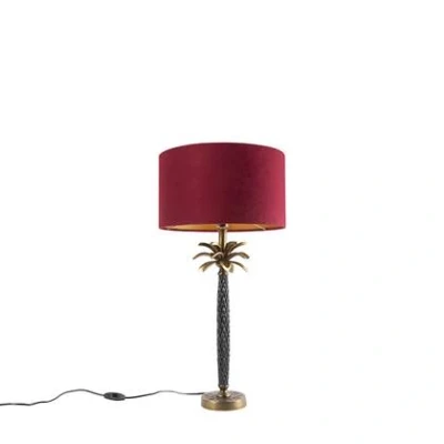 Afbeelding van QAZQA Art Deco tafellamp brons met velours rode kap 35 cm Areka