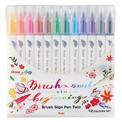 Afbeelding van Pentel Brush Pen Twin 12 kleuren