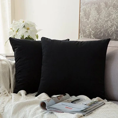 Afbeelding van MIULEE 2 x kussenslopen van fluweel, decoratief, heel soepel, comfortabel, huisdecoratie, woonkamer, slaapkamer, voor de bank, 50 cm, zwart