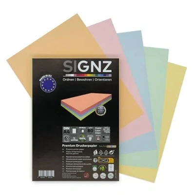 Afbeelding van SIGNZ 175 vellen kopieerpapier DIN A4 kleuren (35 x 5 pastelkleuren) 80 g voor thuis en op kantoor