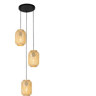 Afbeelding van QAZQA yvonne Oosterse Hanglamp 3 lichts Ø 41 cm Naturel Woonkamer Slaapkamer Keuken