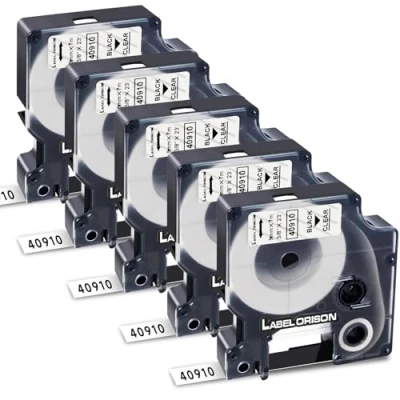 Afbeelding van Label Orison 5 x labeltape D1 40910 S0720670 zwart op transparant 9 mm 7 m compatibel met DYMO LabelManager 160 210D 360D 280 420P 450D 500TS Labelpoint 100 150 200 250