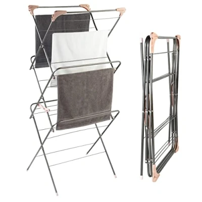 Afbeelding van Beldray LA072498GRYEU Elegant droogrek met drie niveaus, opvouwbaar 4 zijhaken voor kleerhangers, droogruimte van 15 m, ruimtebesparend design, grafietgrijs