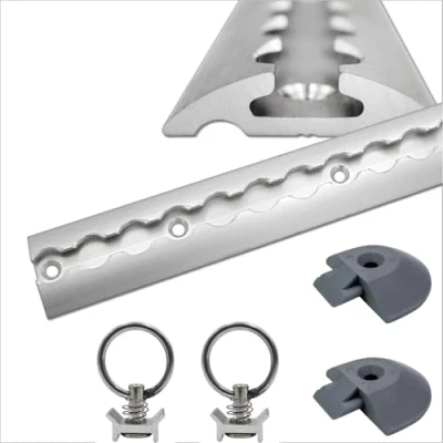 Afbeelding van Halfronde sjorrail zilver geanodiseerd 1,5 m met 2 sjorogen en eindkappen, robuuste aluminium sjorrail, hoge stabiliteit duurzaamheid, voor aanhangers, auto&#039;s, vrachtwagens