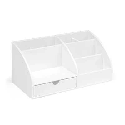 Afbeelding van OSCO Bureau organizer, wit glanzend, 7 delen, schuiflade, bureauopslag, opslag van schrijfwaren, make up, cosmetica, h 12 x b 25 d 13 cm