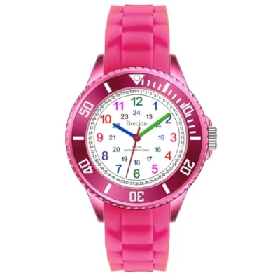 Afbeelding van Brecjon Leerhorloge voor kinderen, jongens, meisjes, siliconen, waterdicht tot 5 ATM, siliconen armband, Marineblauwe wijzerplaat/leren