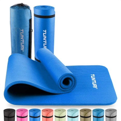 Afbeelding van Tunturi NBR Yogamat met Draagtas Fitnessmat Extra dik &amp; zacht Sportmat Anti slip 180x60x1.5cm Incl Trainingsapp Blauw