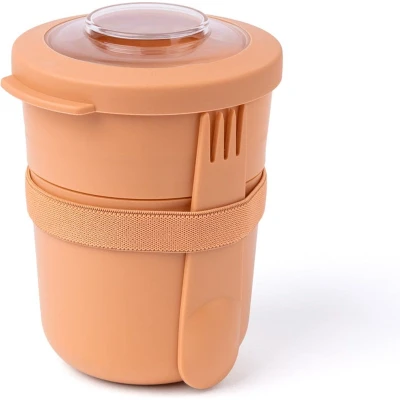 Afbeelding van Amuse Tylla Duo Peach Morning &amp; Noon Lunchbowl Lunchbox met Spork en Rekker Transparant Tritan Deksel Voor onderweg Lekvrij Oranje 150 + 450 ml