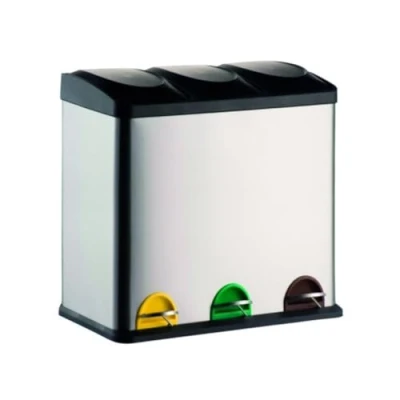 Image de Msv poubelle à pédale de cuisine tri sélectif inox 3x20l