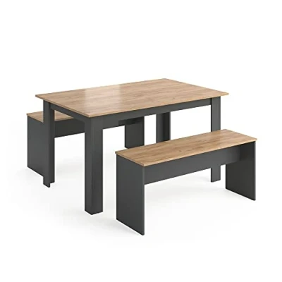 Afbeelding van Vicco Tafelgroep 140 x 90 cm 4 personen eetkamer eettafel keuken zitgroep tafel bank banken flexibel op te bergen (antraciet goudkracht)