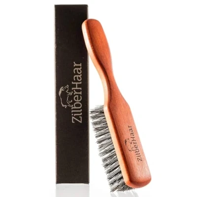Afbeelding van ZilberHaar Baardborstel 100% echt zacht wild zwijnenhaar van 2e snede gezichtsverzorging voor mannen compatibel met alle baardbalsem en baardolie zachte gerevitaliseerde baard