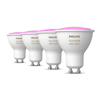 Afbeelding van Philips Hue GU10 White and Color Ambiance Uitbreidingspakket 4 Lampen Wit en Gekleurd Licht Werkt met Alexa Google Home