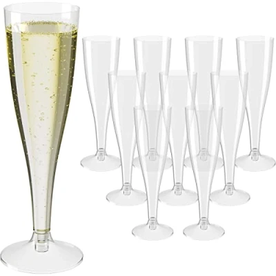 Afbeelding van WELLGRO Champagneglazen, set van kunststof, 100 ml, met ijkstreep, transparant, BPA vrij, herbruikbaar, champagne, prosecco, 30 stuks