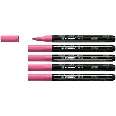 Afbeelding van STABILO FREE Acryl Marker T100 Ronde Punt 1 2 mm Taffy Roze Doos 5 stuks