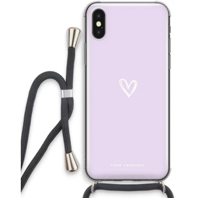 Afbeelding van Case Company® hoesje met Koord geschikt voor iPhone XS Klein hartje paars Telefoonhoesje Zwart Extra Bescherming aan alle Kanten en Over de Schermrand