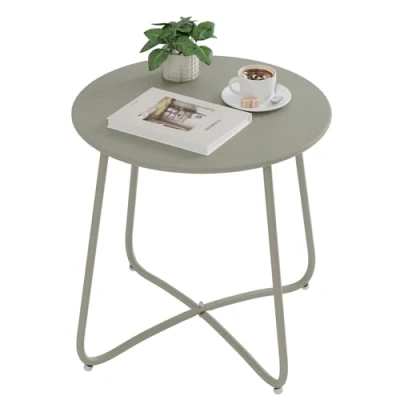 Afbeelding van eSituro Tuintafel, banktafel, ronde salontafel, balkontafel, voor binnen en buiten, terras, woonkamer, metaal, grijs, Ø 48 x 45 cm