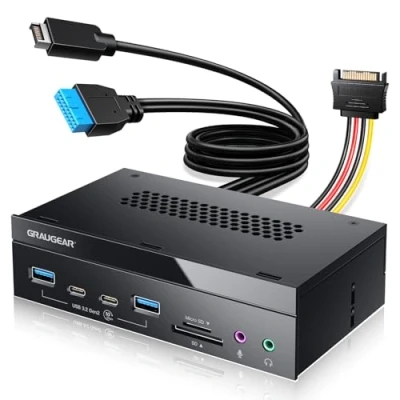 Afbeelding van GRAUGEAR 8 interfaces [10 Gbps] 5,25 inch frontpaneel met 2 USB C poorten en A 3.2 Gen2 10 Gbps, SD microSD kaartlezer, I/O audio, microfoon, hoofdtelefoonpoorten