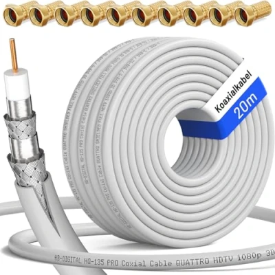 Afbeelding van HB DIGITAL HQ 135 coaxkabel antennekabel 135dB SAT kabel 8K 4K UHD 4 voudig afgeschermd voor DVB S / S2 C C2 T T2 DAB+ Radio BK + 10 F Plug GRATIS