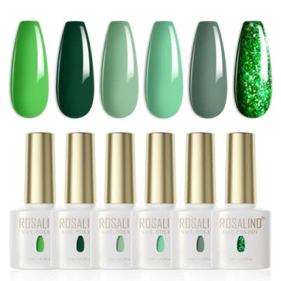 Image de ROSALIND Vernis Semi permanent Vert,6 couleurs Cyan Vert clair Foncé Pailleté,Vernis à Ongles Gel Soak Off UV/LED Pour Salon De Manucure DIY Home